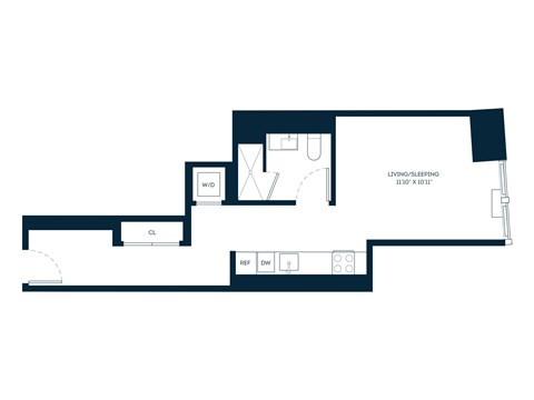 Floor plan for studio, 1 bath, 445 sqft